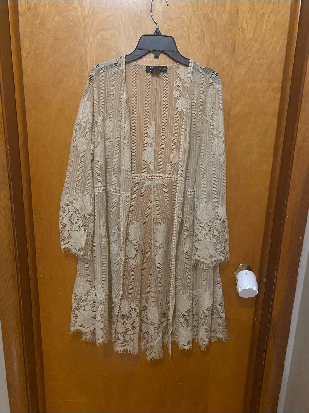 Miss Chievous Sheer Lace Panel Kimono/Cardigan in Beige